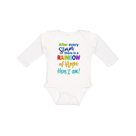 Inktastic After Every Storm, There is a Rainbow of Hope Here I Am Boys or Girls Long Sleeve Baby Bodysuit