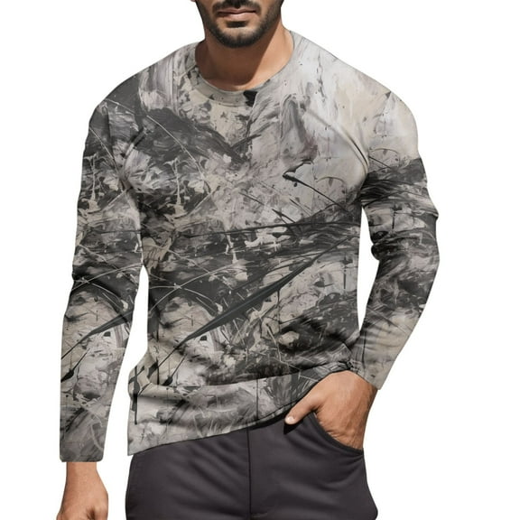 Zylarhe Men T Shirts Male Autumn And Winter Fashion Printed Round Neck Long Sleeve T Shirt Retro Full Print Tops Tee for Men