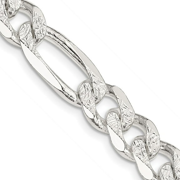 Primal Silver Sterling Silver 9.5mm Pave Flat Figaro Chain