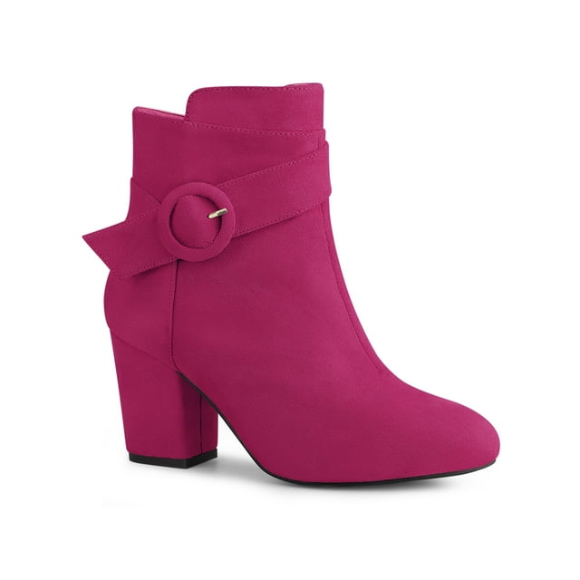 Unique Bargains Bottines à Talon Épais à Bout Rond à Fermeture Éclair pour Femmes
