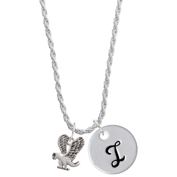 Delight Jewelry Silvertone Small Eagle - Mascot Silvertone Script Initial Disc - I - Charm Necklace, 20"+3"