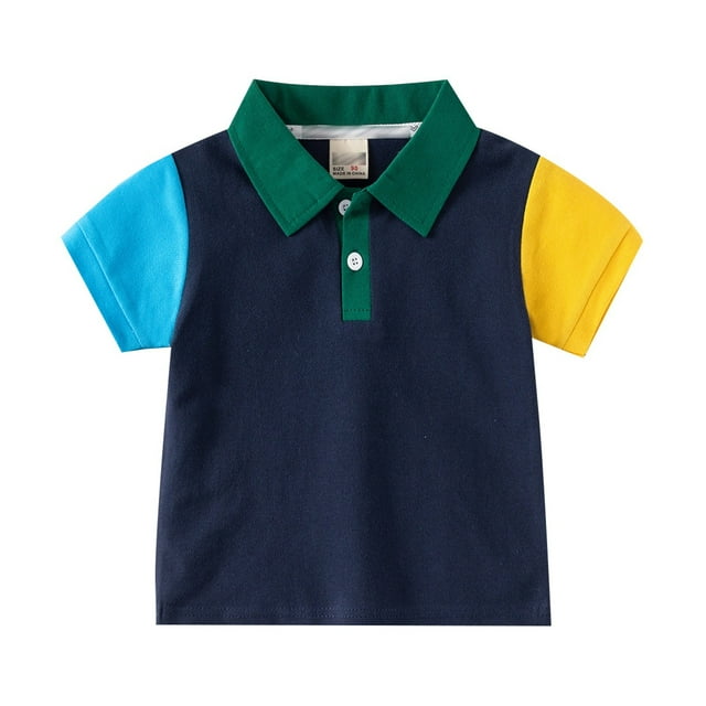 Polos pour Garçons Polo à Panneaux Chemise Boutonnée Manches Courtes Mode Garçon 4-5 Ans