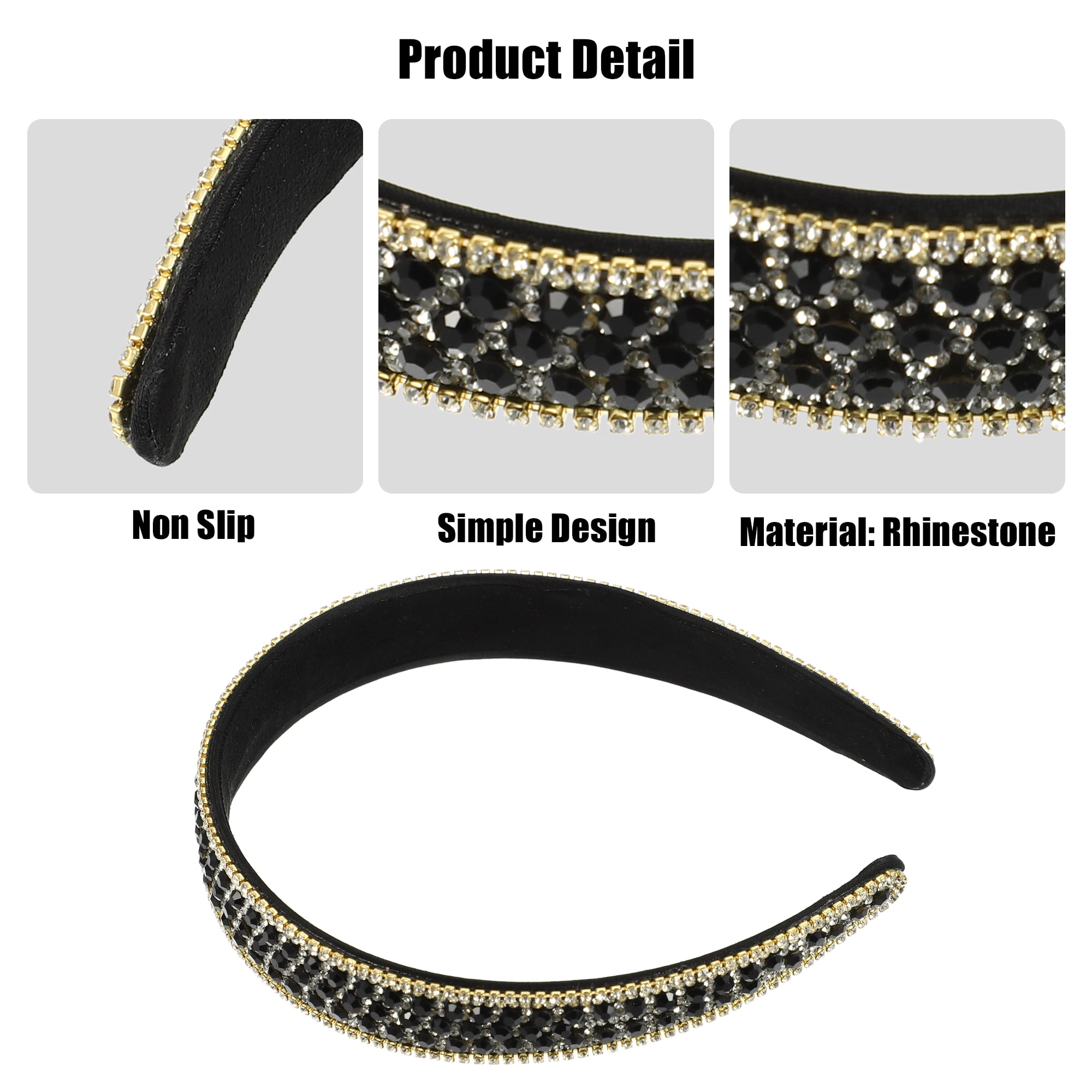 Unique Bargains Rhinestone Headband for Women1 Inch Wide Black