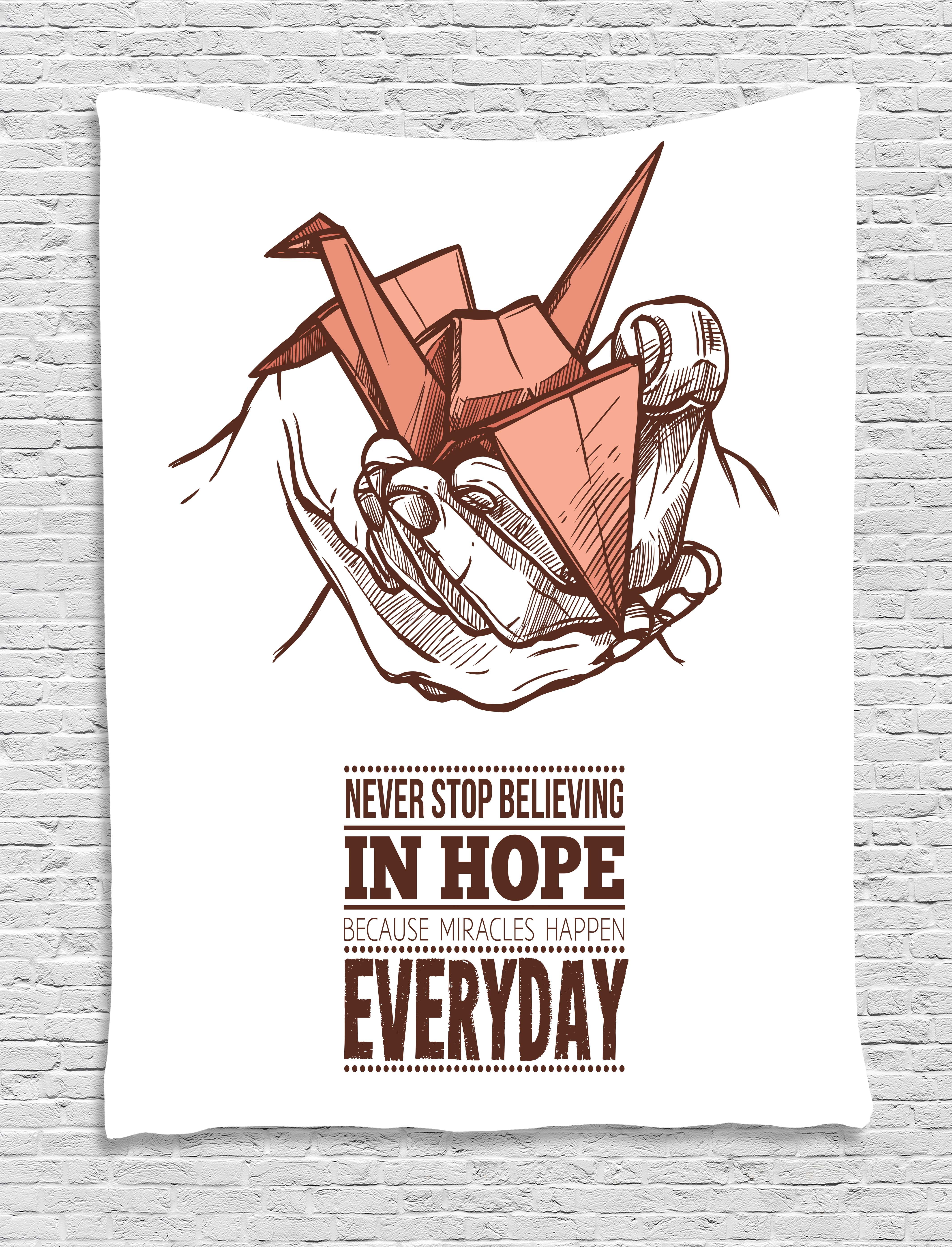 Hope Tapestry, Hands Holding an Origami Crane with a Miracles Happen Everyday Quote, Wall