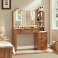 thumbnail image 6 of LEYAOYAO 43.5" Vanity Desk with Mirror, LED Lights and Charging Station, Makeup Vanity with 3 Shelves & 6 Fluted Drawers for Bedroom, Brown, 6 of 8