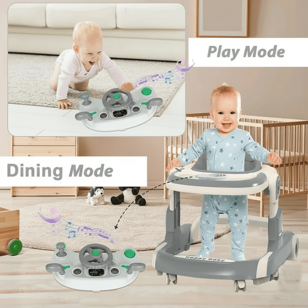 JUANYU Multifunctional Baby Walkers,Height-Adjustable Push Walker for Infants 6-24 Months,Grey