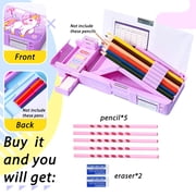 Ristpal Pop up Multi Function Pencil Case l(6-12), Cute Cartoon Pencil Box with Sharpener, Schedule, Whiteboard(Purple)