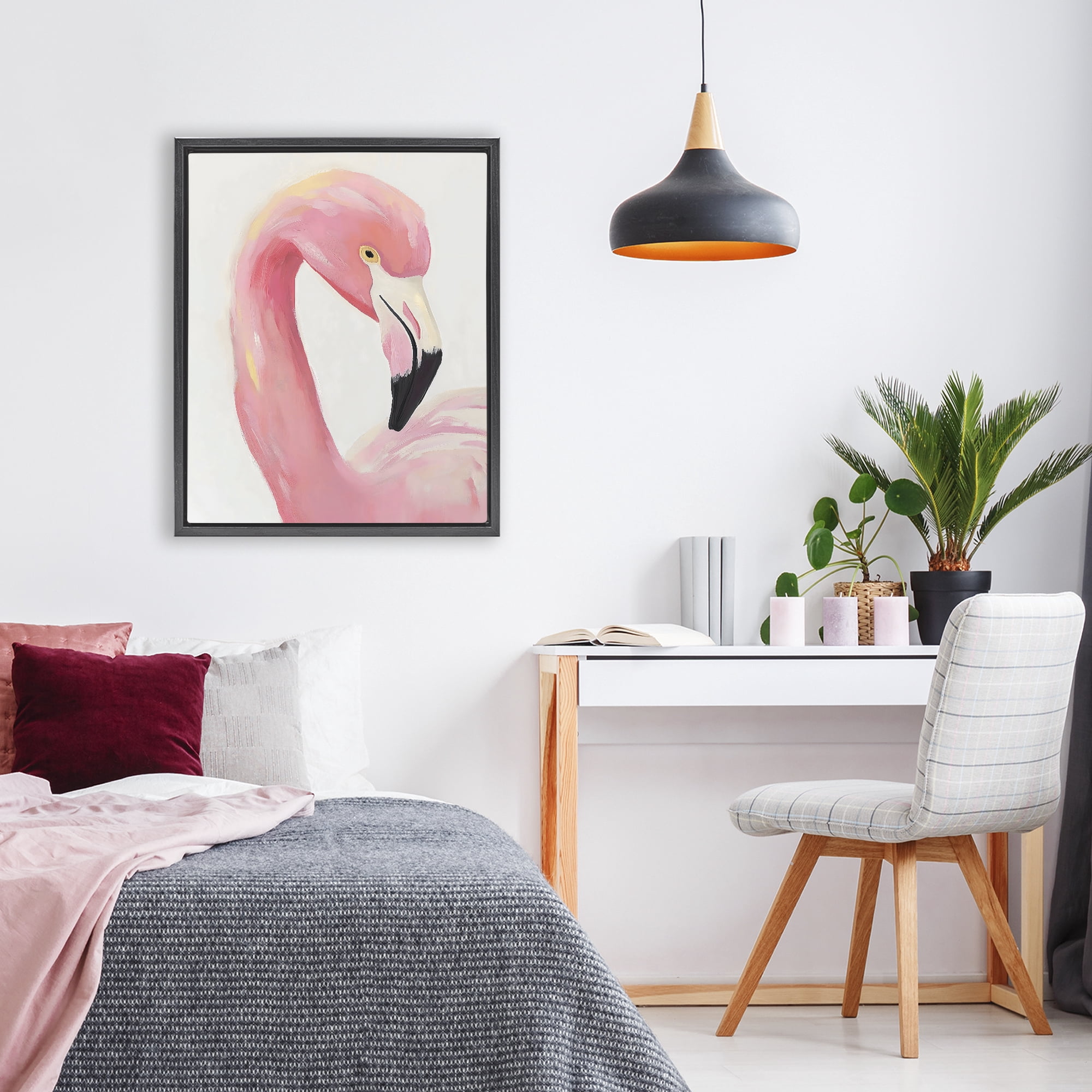 Stupell Industries Serene Pink Flamingo Portrait Black Framed Floater Canvas Wall Art, design by The Prints Vibe