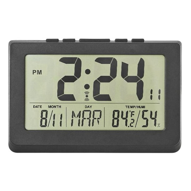 Reloj digital, relojes de escritorio Hora Semana Fecha Temperatura Humedad Pantalla grande Negro