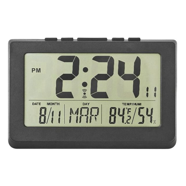 Reloj digital, relojes de mesa con pantalla grande y temperatura y humedad. Negro