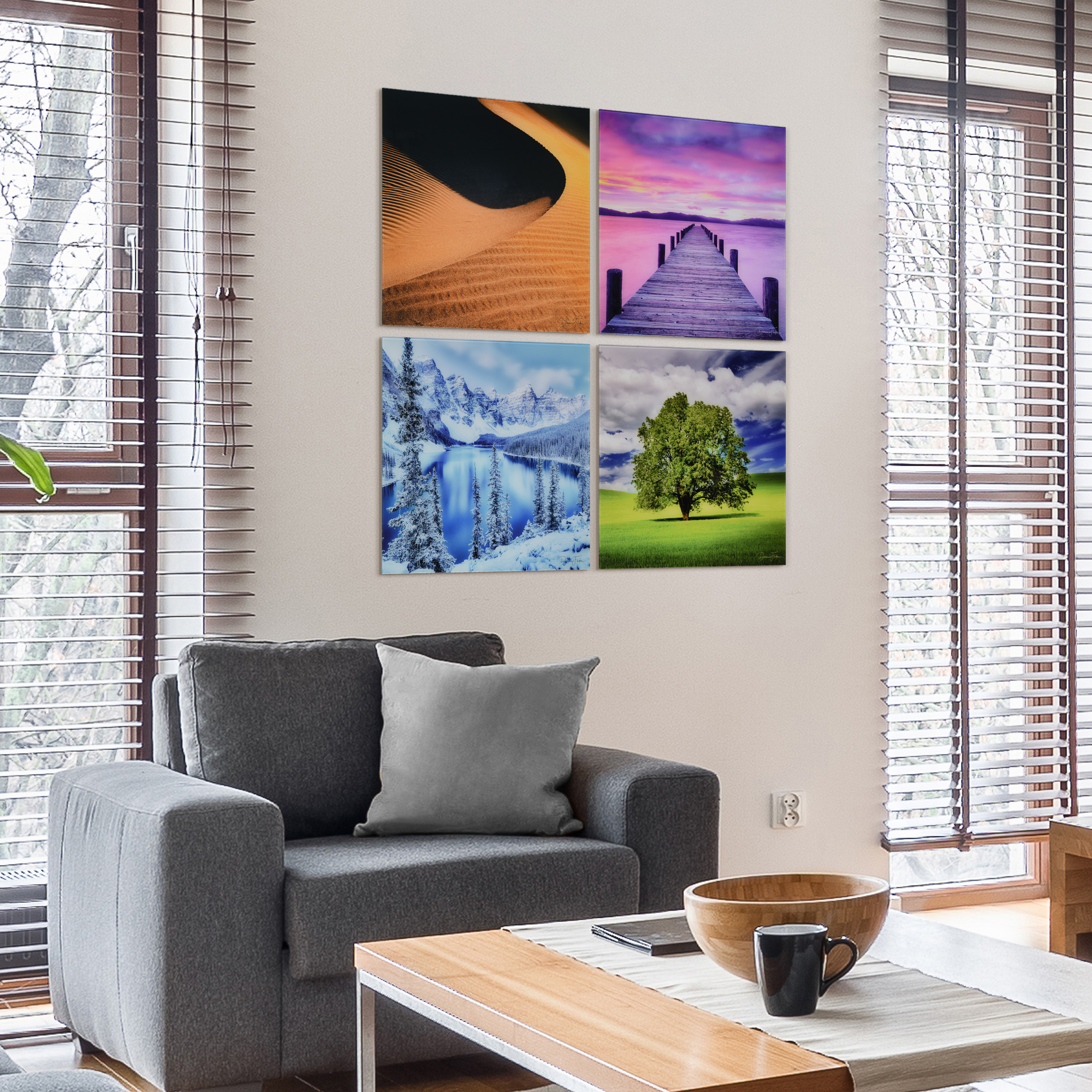 "Solitude & Sceneary" Frameless Free Floating Reverse Printed Tempered Glass Nature Scapes Wall Art