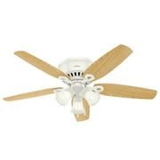Hunter 52 inch Indoor Ceiling Fan with LED Lights - White Ceiling Fan with Pull Chain, For Bedroom, Living Room, or Kitchen, Low Profile Mount, No Remote, 5 Blades - Builder 53326, Snow White