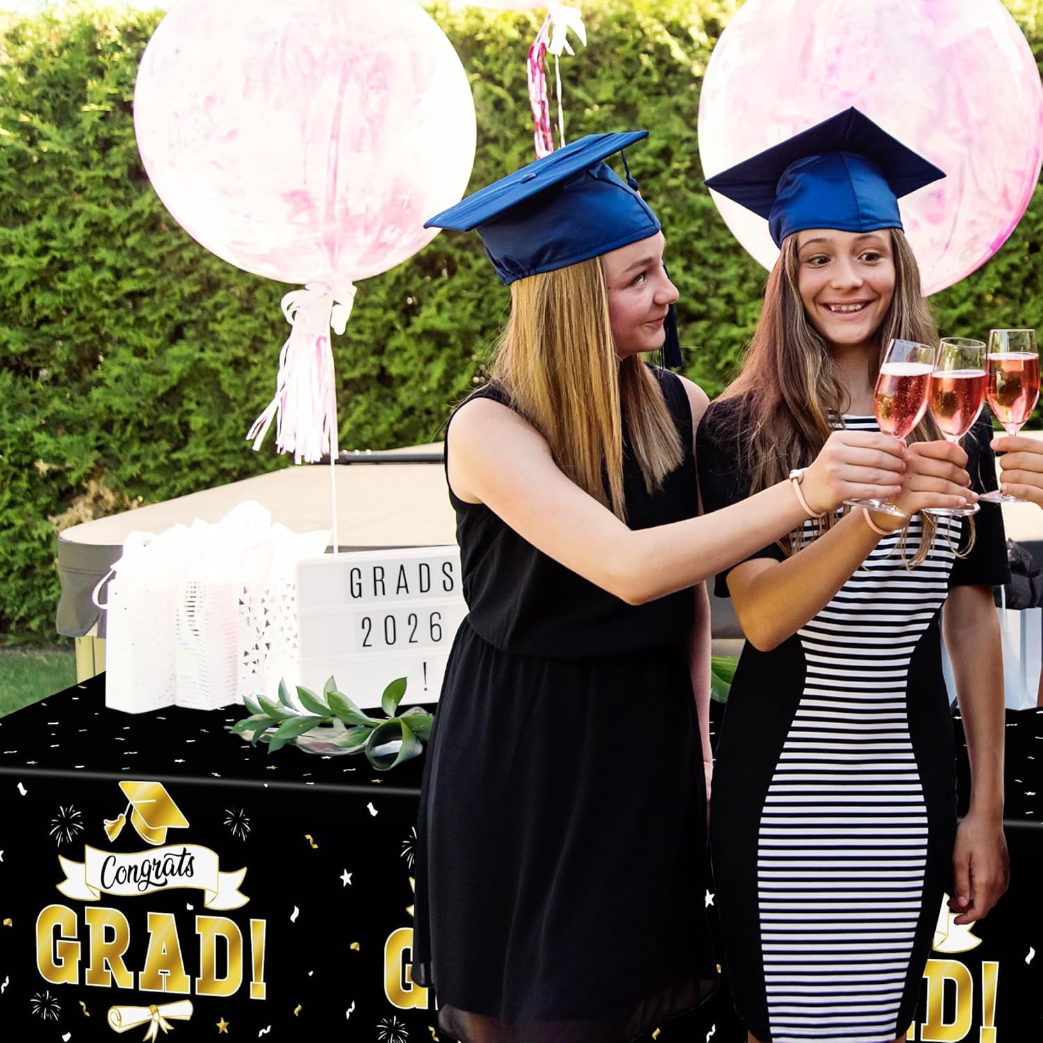 2Pack Graduation Decorations 2026, 108" X 54" Graduation Tablecloth, Blackgold Rectangle Class of 2026 Table Cloths, Disposable Plastic Congrats Grad Tablecover for Grad Party Favors Supplies