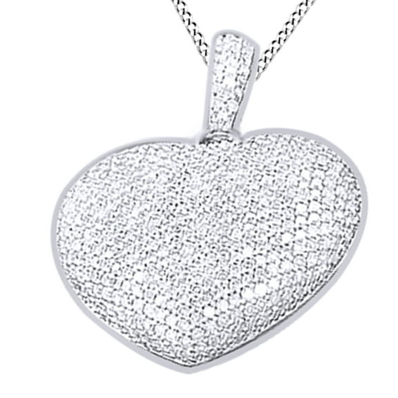 AFFY White Natural Diamond Heart Puffed Necklace Pendant in 14k Solid Gold