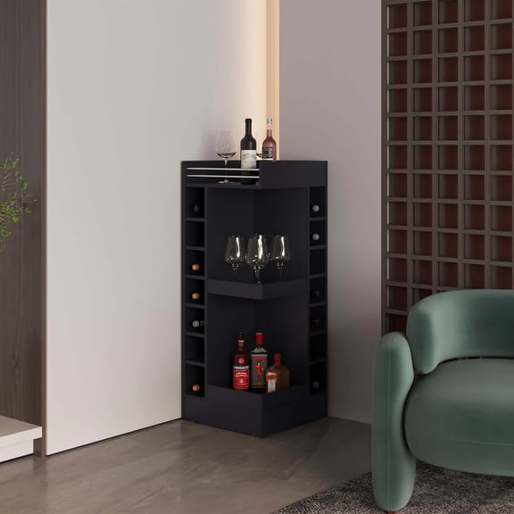 Depot E-Shop Parker Bar Cabinet, 16 Shelves, Black Wengue