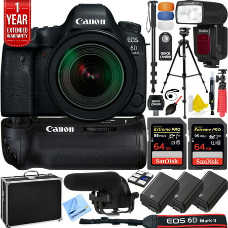 Canon EOS 6D Mark II 26.2MP Full-Frame DSLR Camera w/ EF 24-70mm f/2.8L II USM Lens Pro Memory Triple Battery & Grip SLR Video Recording Bundle - Newly Released 2018 Beach