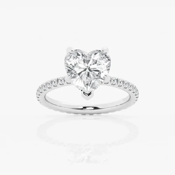 Zoya Jewel 14K White Gold Plated Wedding Ring for Women - 1.8 Ct Heart Cut Lab Created Diamond Band - Valentine Engagement Proposal Ring Gift for Her