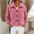 thumbnail image 2 of LWavelet Fuzzy Button Front Teddy Jacket Women Soft Fall Daily Trendy Cozy Casual Outerwear Pink S, 2 of 5
