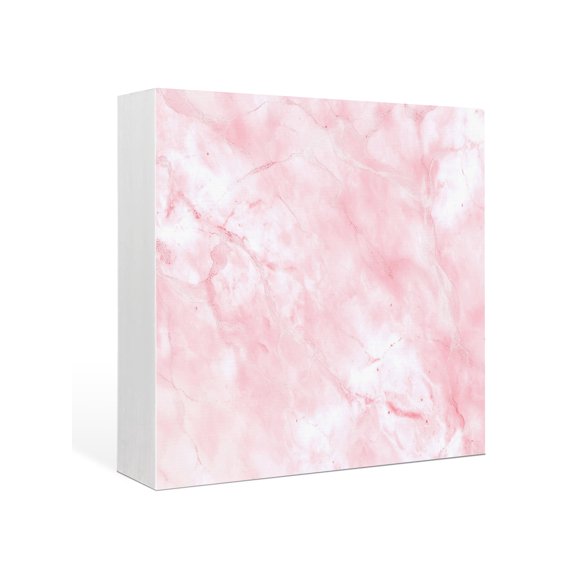 Wood Box Sign Pink Marble Square Boxes Sgin Desk Decor Decorative Wood Block Plaque Ombre Abstract Art Wooden Signs for Home Tabletop Shelf Wall Office Room Table Decorations Gifts 6"x6"