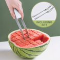 thumbnail image 2 of 3pcs, Watermelon Slicer, Creative Watermelon Cutter, Stainless Steel Watermelon Divider, Reusable Watermelon Slicer With 2 Forks, Fruit Divider, Kitchen Gadgets, Kitchen Supplies, Kitchen Stuff, 2 of 4
