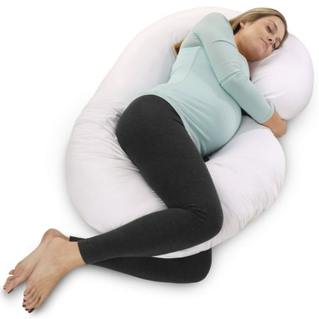 PharMeDoc Pregnancy Pillow with White Cover - C Shaped Body Pillow for Pregnant