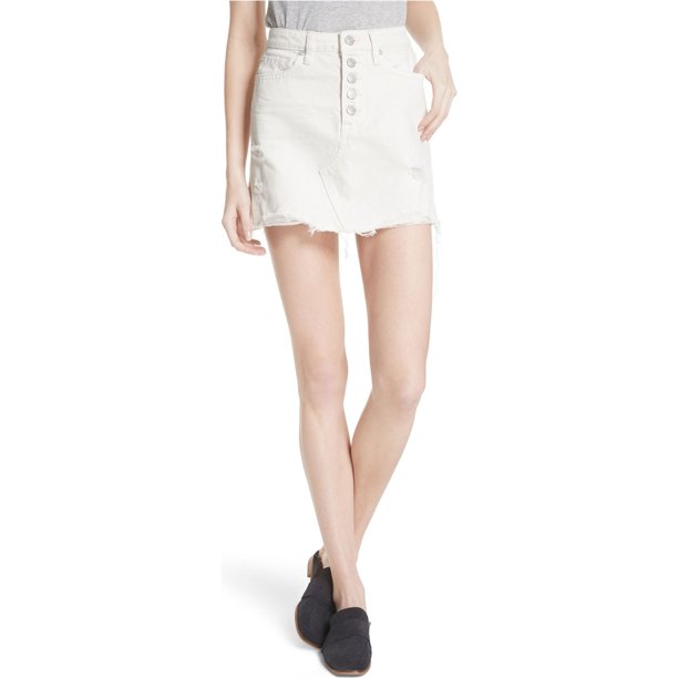 Free People Falda de mezclilla destruida para mujer, blanco, 25 Free People Mezclilla