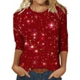 thumbnail image 2 of Hauts d'Été pour Femmes, Blouses Décontractées Habillées Grande Taille pour l'Entraînement 2024, Design de T-Shirt à Manches Trois-Quarts, Col Rond, Mode, Bleu, 2 of 3