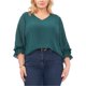 thumbnail image 1 of Vince Camuto Womens Blouson Flutter Sleeve Ruffled Blouse, darkgreen, Plus Size, 2X, 1 of 1
