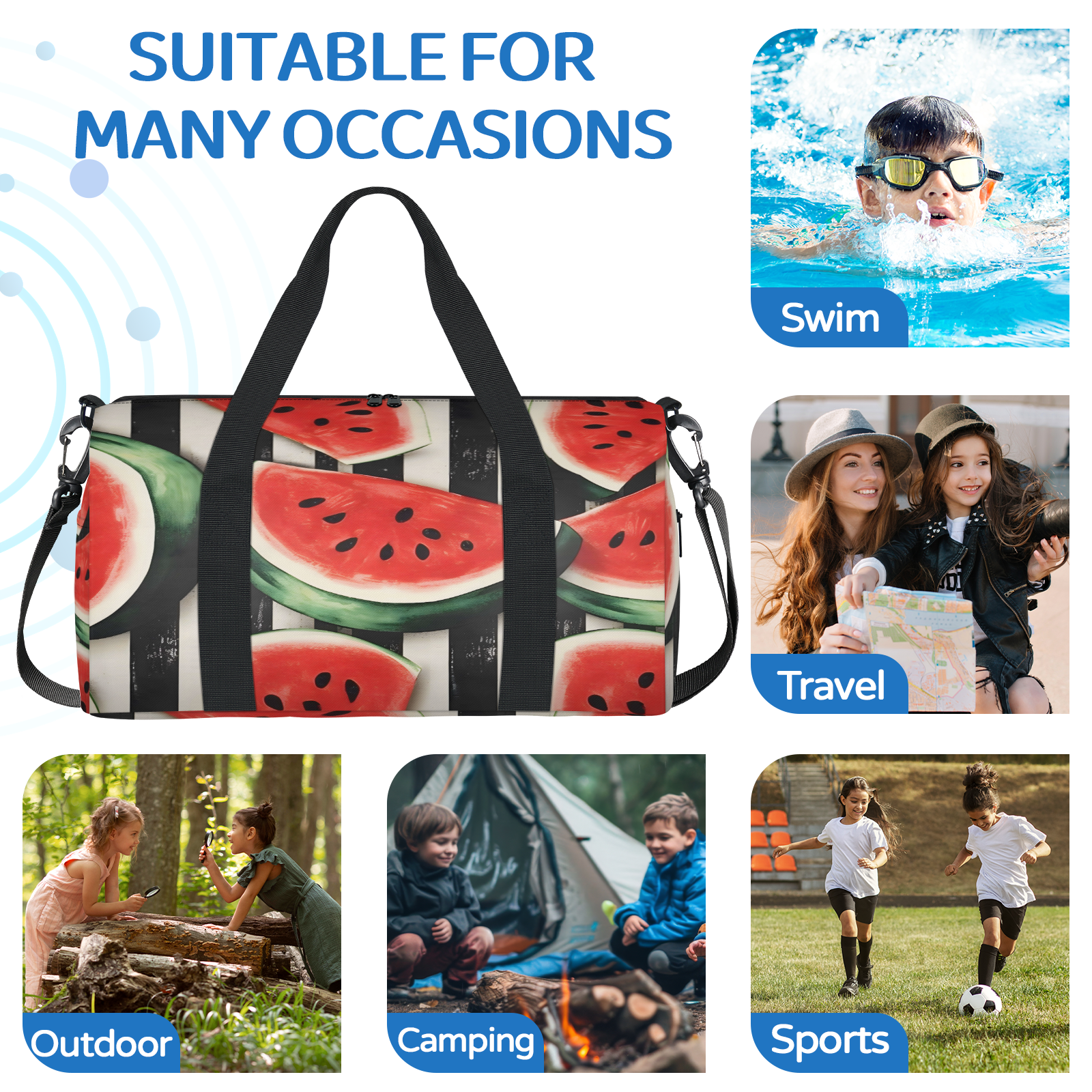 Herdesigns Watermelon Gym Bag for Women, Duffle Bag for Travel Sport, Lightweight Waterproof Carry on Weekender Overnight Dance Yoga Workout Bags