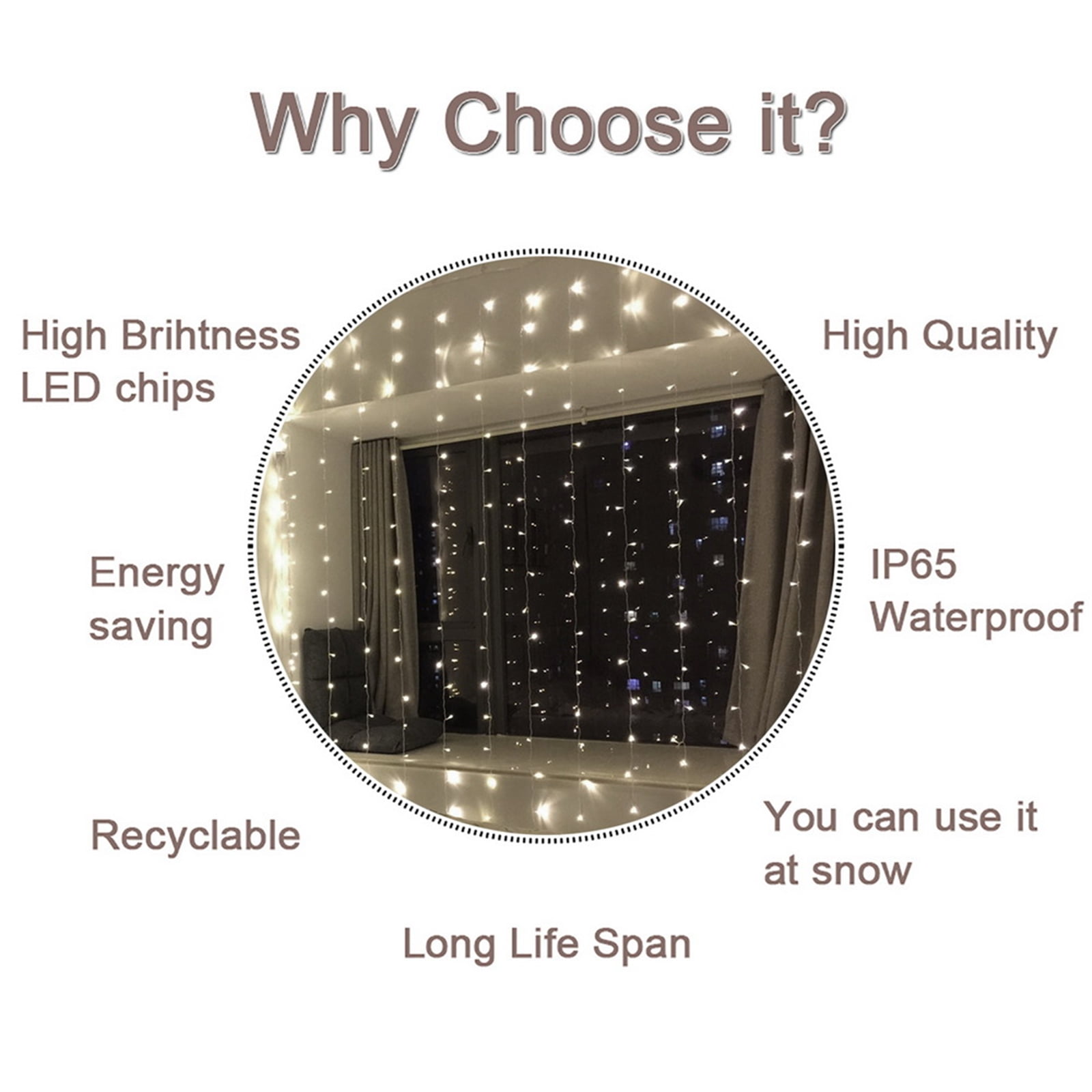 Lowestbest 3M x 3M 300-LED Outdoor Light String, White Light Romantic Christmas Wedding Decoration Curtain String Light (110V), Cold Light Lowestbest 3M x 3M 300-LED Outdoor Light String, White Light Romantic Christmas Wedding Decoration Curtain String Light (110V), Cold Light