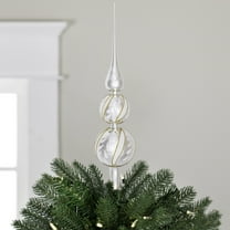 Northlight Glittered Glass Finial Christmas Tree Topper - 14.5" - Silver and White