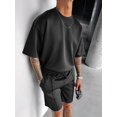 thumbnail image 4 of Men's Sets Crew Neck Set Pockets 2 Piece Shirt Shorts Outfit for Summer Black S, 4 of 7