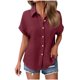 thumbnail image 5 of Auralook Women Solid Blouses Short Sleeve Button Down Shirts Turndown Collar Business Casual Dressy Work Tops Summer Spring Clothes, 5 of 7