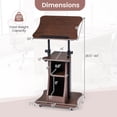 thumbnail image 3 of Gymax Support de Podium Roulant, Hauteur Réglable, Table de Lutrin avec Plateau Inclinable, Brun, 3 of 10