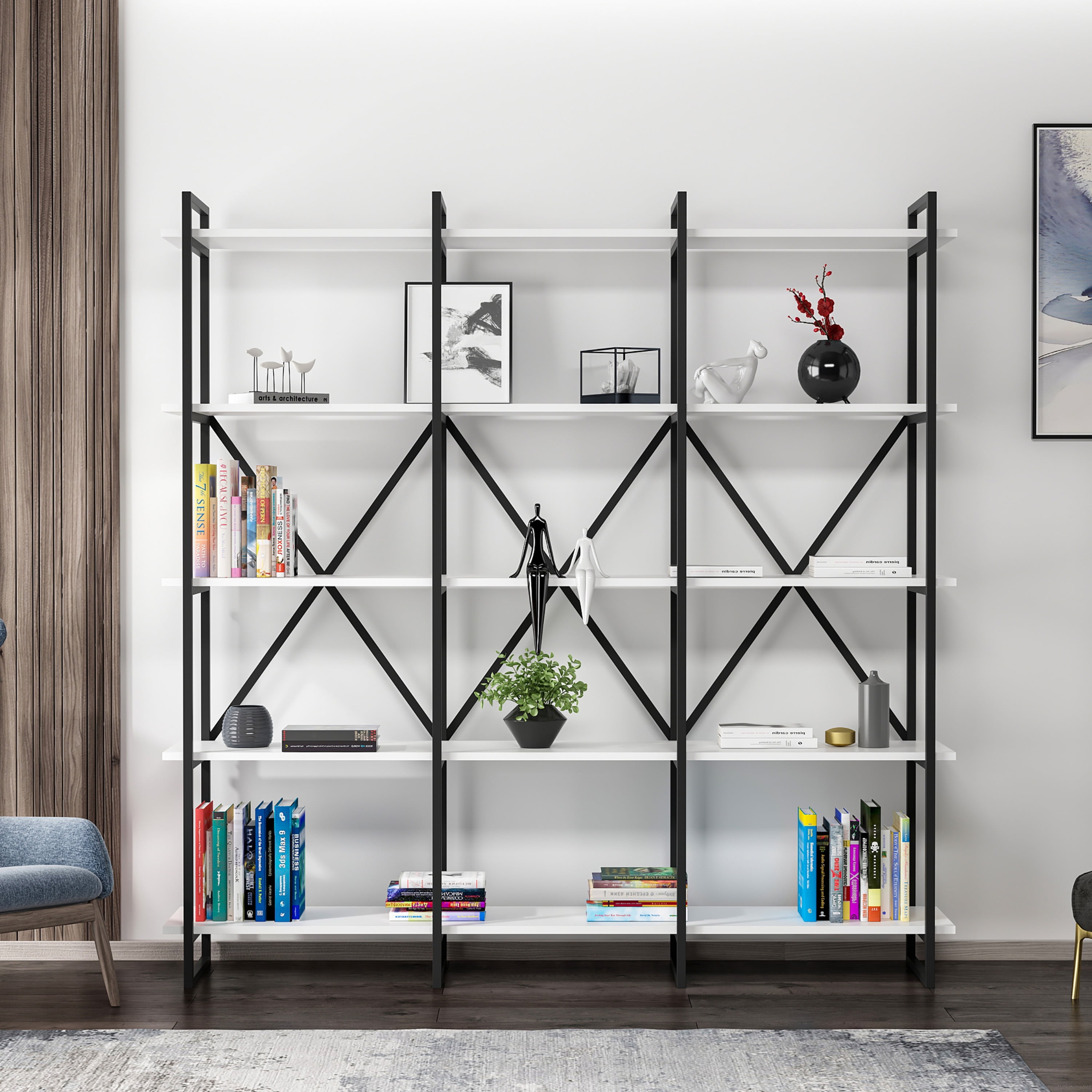 Ada Home Decor Furniture 4 Tier Open Shelf White Black ElstonV Modern Bookcase