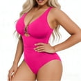 thumbnail image 6 of QUNYINEY One Piece Swimsuit Women Tummy Control Pink Slimming Monokini V Neck Cutout Ruched Swimwear, 6 of 7