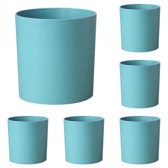BinKFF 4 inch Flower Pots, Cylinder Plant Pots for Small Indoor Outdoor Plants, Plastic Planters with Drainage Holes and Saucers for Garden Succulent Nursery House Plants