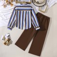 thumbnail image 5 of HAYIMI Girls Long Sleeve Striped Crop Shirt Blouse Wide Leg Pants Two Piece Outfit Sets Casual Fall Kids Fashion Classic Clothes Sets, 5 of 8