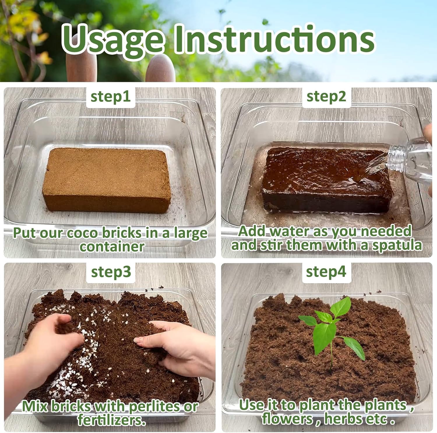 6 Pack Premium Coco Coir Brick for Plants- 100% Organic Compressed Coconut Coir Bricks Starting Mix, Coco Coir Fiber Coconut Husk for Planting, Gardening, Potting Soil Substrate, Herbs