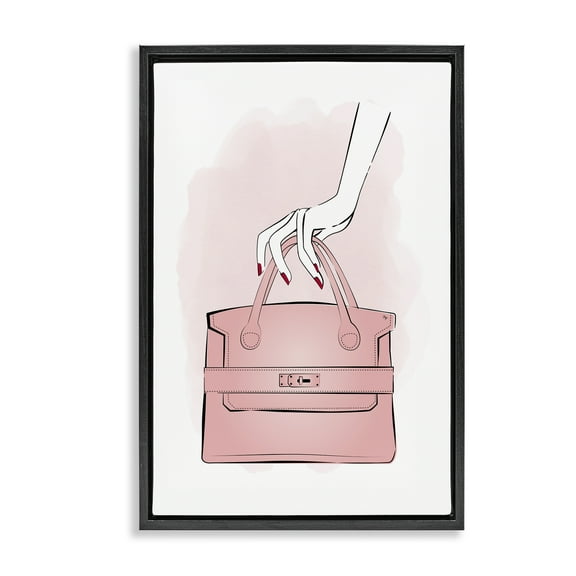 Stupell Industries Holding Pink Purse Beauty & Fashion Painting Black Floater Framed Art Print Wall Art, 17 x 25