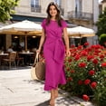 thumbnail image 4 of Womens Summer Dresses Casual Crew Neck Tie Waist Split Wrinkle-Free Fit Maxi Dress Short Sleeve Fashion Vacation Dresses 2026 S, 4 of 7
