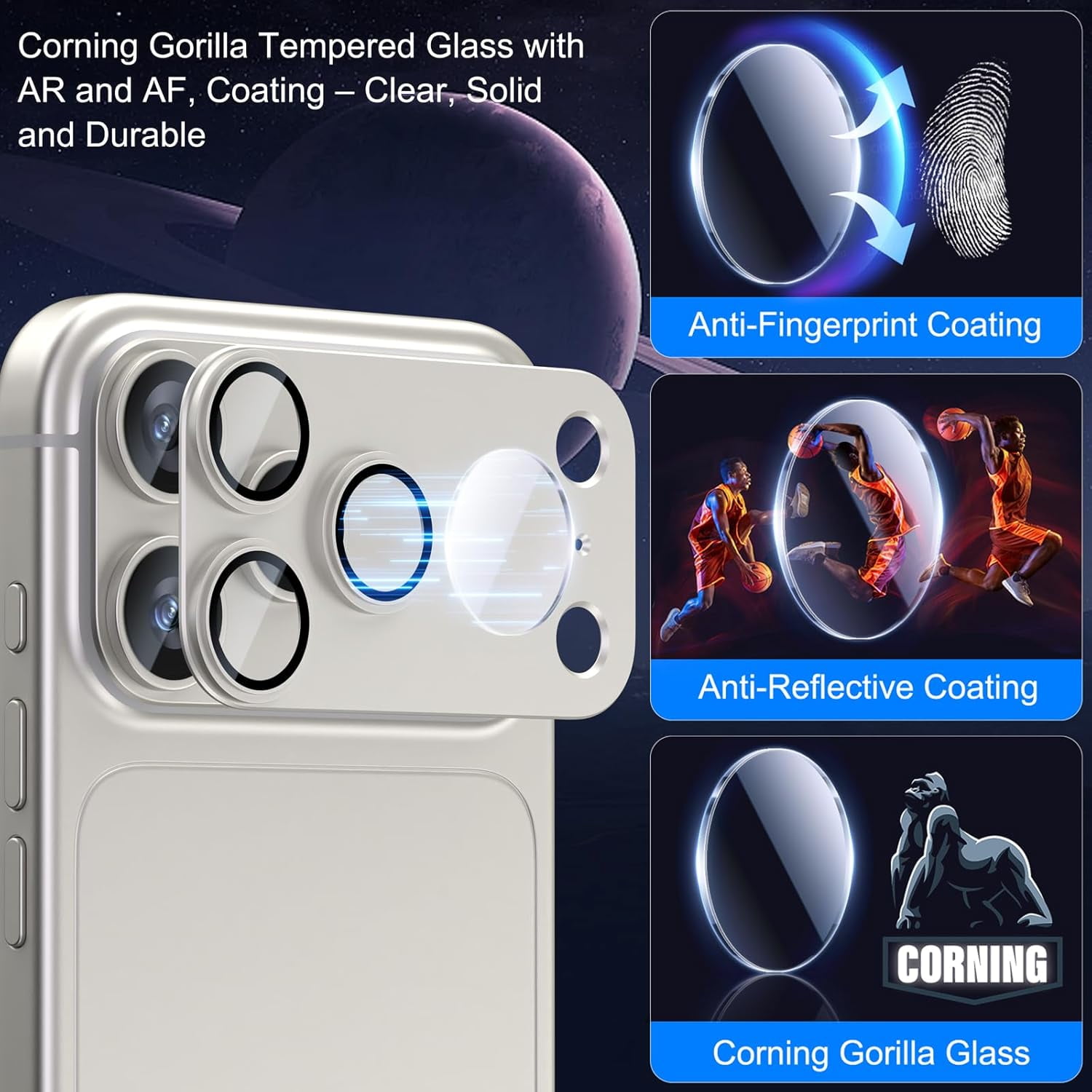 UYWGF-Upgrade 2 Pack for iPhone 17 Pro Camera Lens Protector, Aluminum Alloy Metal matte Case Tempered Glass Camera Screen Cover, Scratch Resistant Case Friendly (White)