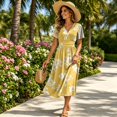 thumbnail image 6 of Long Dresses for Women Short Sleeve Wrap V-Neck Modest Dresses A-Line Beach Vacation Dresses 2026, 6 of 7