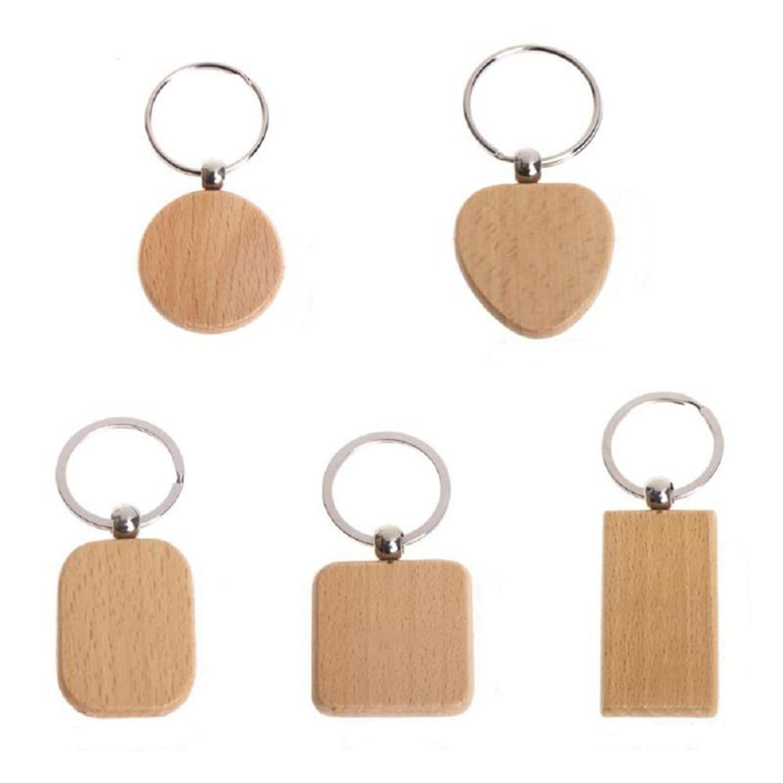 25 Pieces Wood Keychain with Metal Key DIY Blank Chain Key Tags
