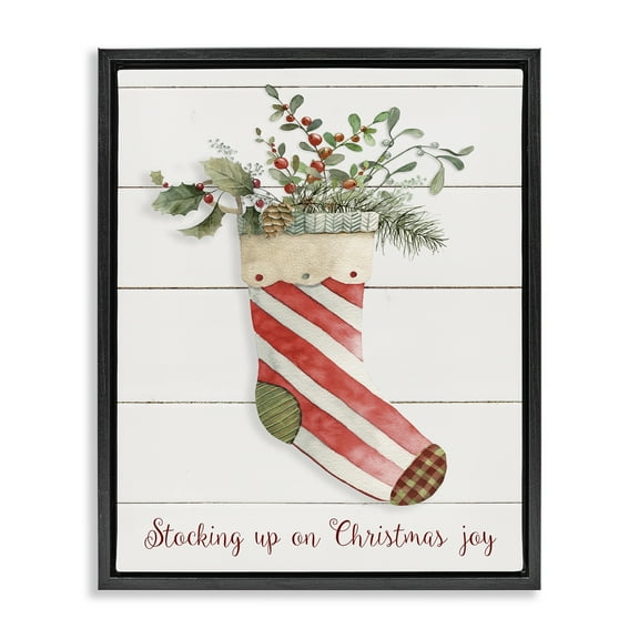 Stupell Industries Stocking Up On Christmas Holiday Painting Black Floater Framed Canvas Art Prints Wall Art, 17 x 21