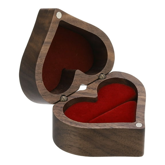 Uxcell Wooden Ring Box, Heart Shaped Ring Box with Single Slot Engagement Ring Box Holder Jewelry Box, Red