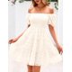 thumbnail image 5 of Vestido Prettygarden para mujer, con mangas abullonadas, de verano, con ojales, blanco, 5 of 8