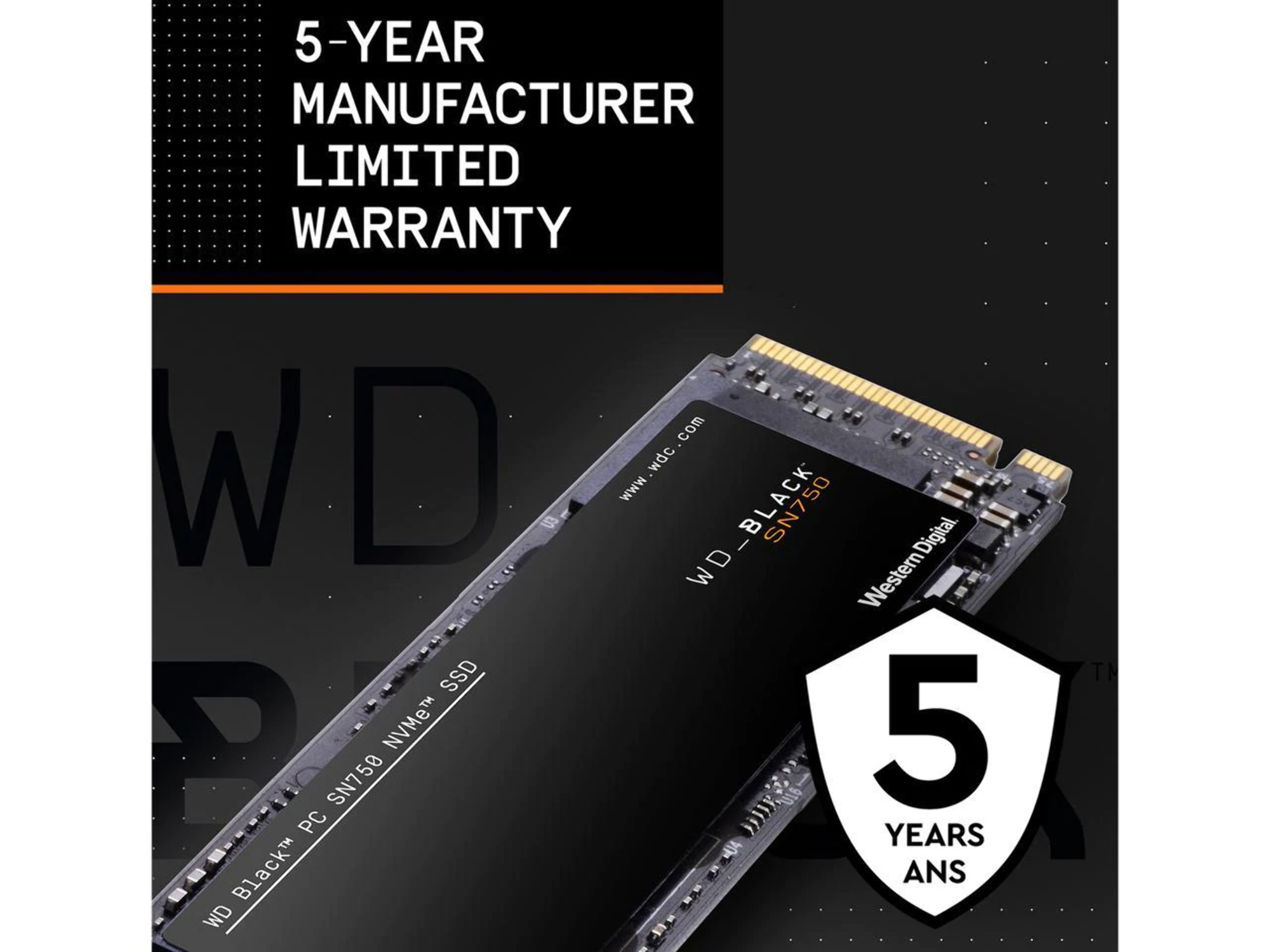WD Black SN750 NVMe SSD WDS100T3X0C - Solid state drive - 1 TB - internal - M.2 2280 - PCI Express 3 - image 2 of 5