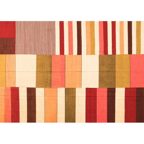 Ahgly Company Indoor Rectangle Patchwork Orange Transitional Area Rugs, 7' x 10'