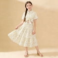 thumbnail image 1 of Conjunto de falda y top corto con estampado floral y solapa de manga corta para niña + falda con cintura elástica Conjunto de falda dulce diaria Conjunto de poliéster para niña, 1 of 9